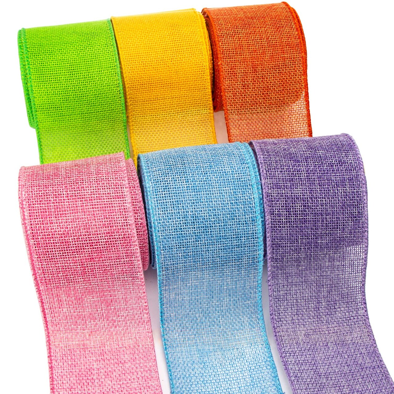 Easter Burlap Ribbon - Pink/Blue/Lavender/Apple Green/Yellow/Orange Wired Ribbon, 2.5 Inch x 6 Colors, Total 30 Yard, Perfect for Crafts, Wreaths, Big Bow, Wrapping, Outdoor Decoration